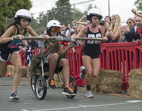 Chariot race takes place in Thornden Park as part of Derby Days