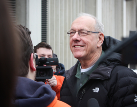 Gallery: Boeheim greets campers, students outside Boeheimburg