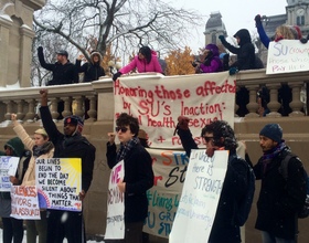 Student protesters rally outside chancellor's house, hold vigil on importance of mental health