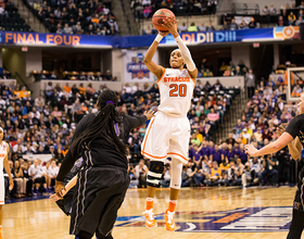 Students celebrate Syracuse women's basketball Final Four win inside Schine