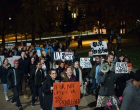 More than 100 students march in anti-Trump protest on campus