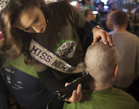 Kitty Hoynes shaves 555 heads for childhood cancer