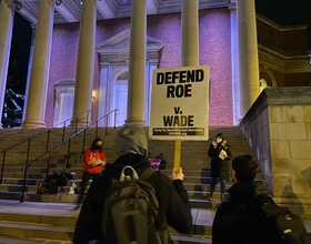 Around 60 people gather outside Hendricks Chapel to defend abortion rights