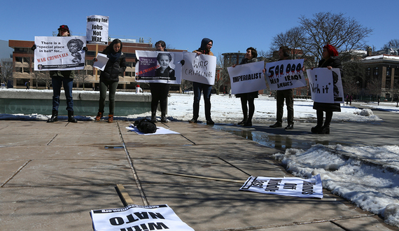 Community members protest Madeline Albright’s appearance at Syracuse University, call her a war criminal