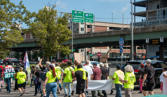 Demonstrators march for local hiring, environmental justice in I-81 project