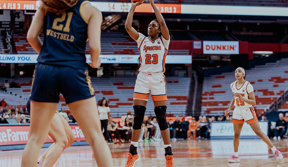 Alyssa Latham’s fifth double-double of the season boosts Syracuse to upset win over No. 13 Notre Dame