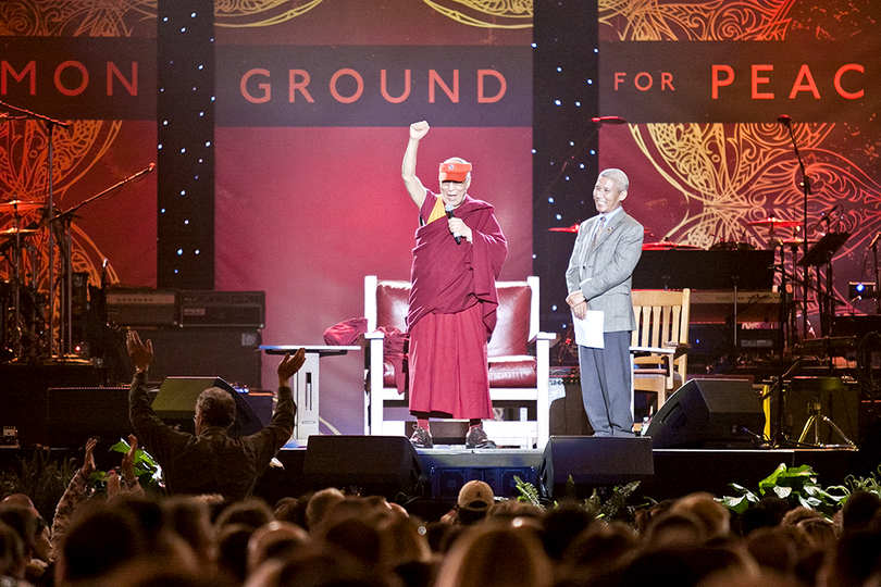 Dalai Lama opens One World Concert with charm, humor