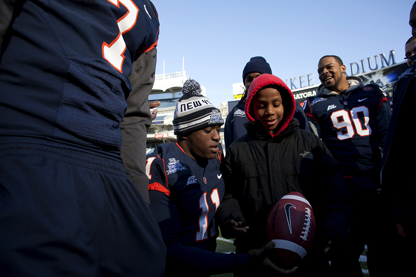 Gallery: SU players and coaches participate in &#8216;chalk talk&#8217; with area youths at Yankee Stadium