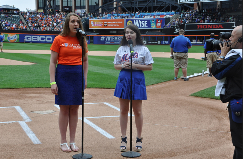 2 Syracuse University sophomores perform the National Anthem at New York Mets SU Day