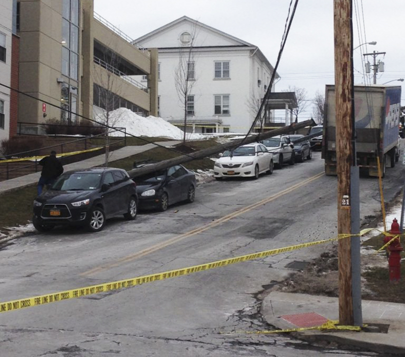 Pepsi truck hits low-hanging power line, causing 3 telephone poles to fall