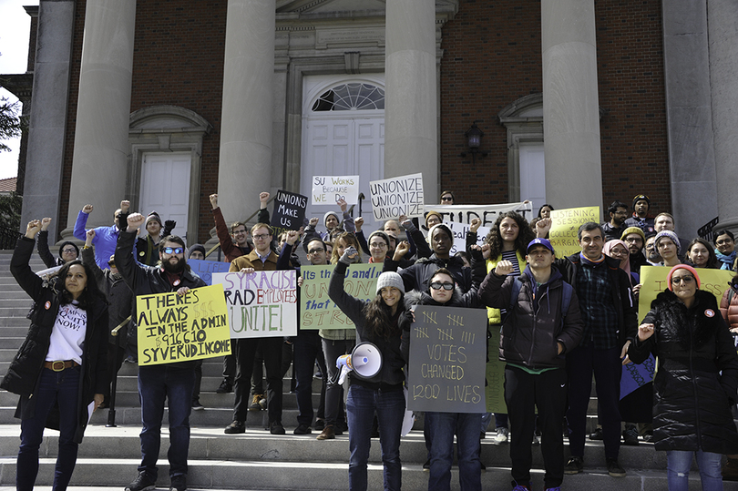 Syracuse University graduate students protest insurance plan vote