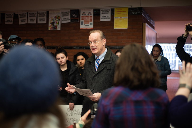 Video: Students confront SU Chancellor Kent Syverud at campus sit-in over handling of Theta Tau