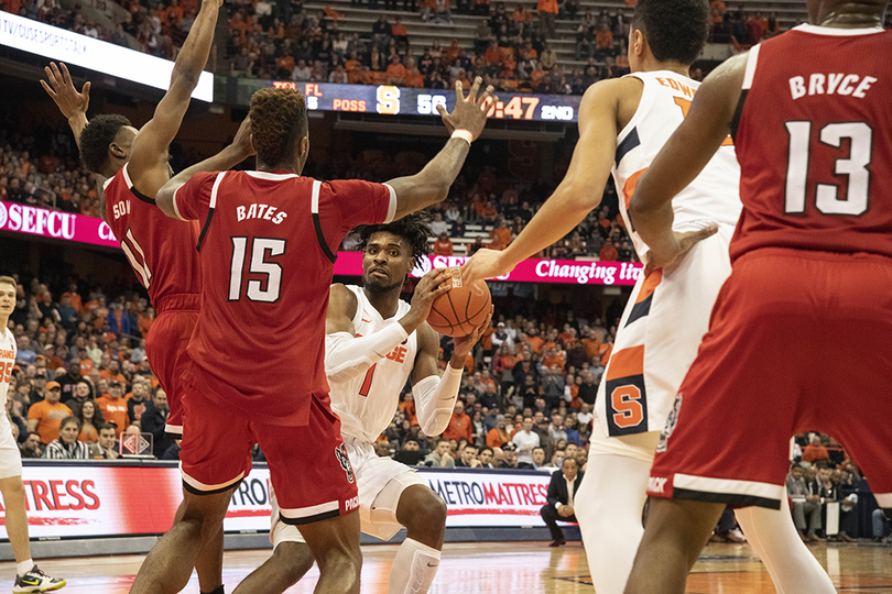 Missing Elijah Hughes, Syracuse fell to NC State 79-74