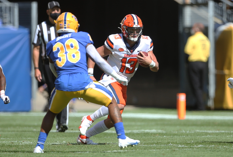 Dino Babers doesn’t commit to starting quarterback after 21-10 loss to Pitt