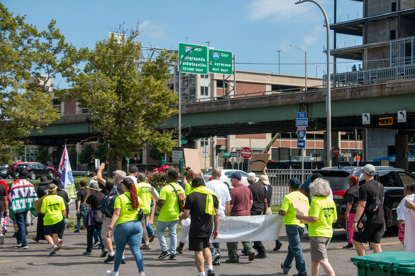 Demonstrators march for local hiring, environmental justice in I-81 project